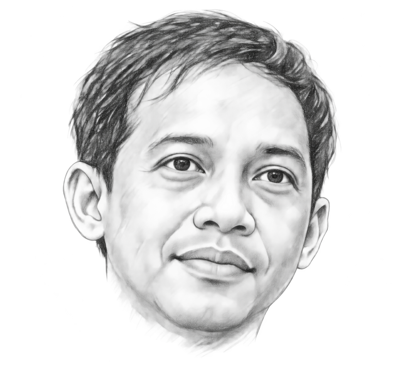 Sketsa wajah Raja Juli Antoni dengan goresan pensil, tanpa latar belakang